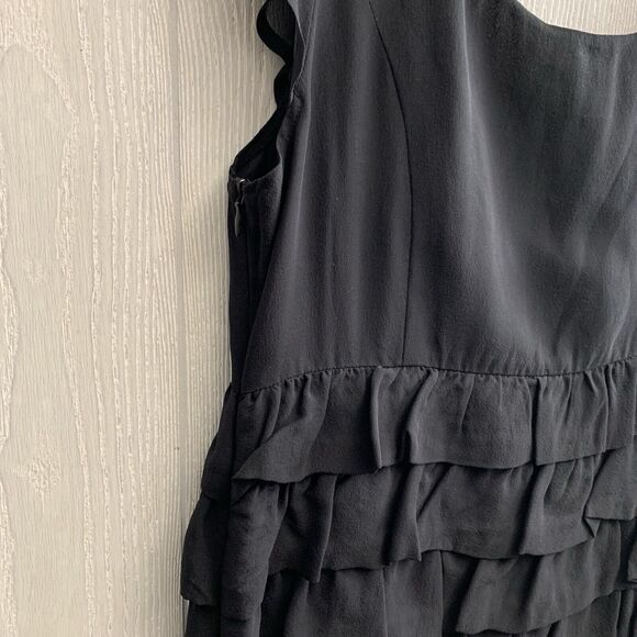 Kensie Black Silk Short Sleeve Layered Ruffle Dress Size Medium NWT - Picture 7 of 7